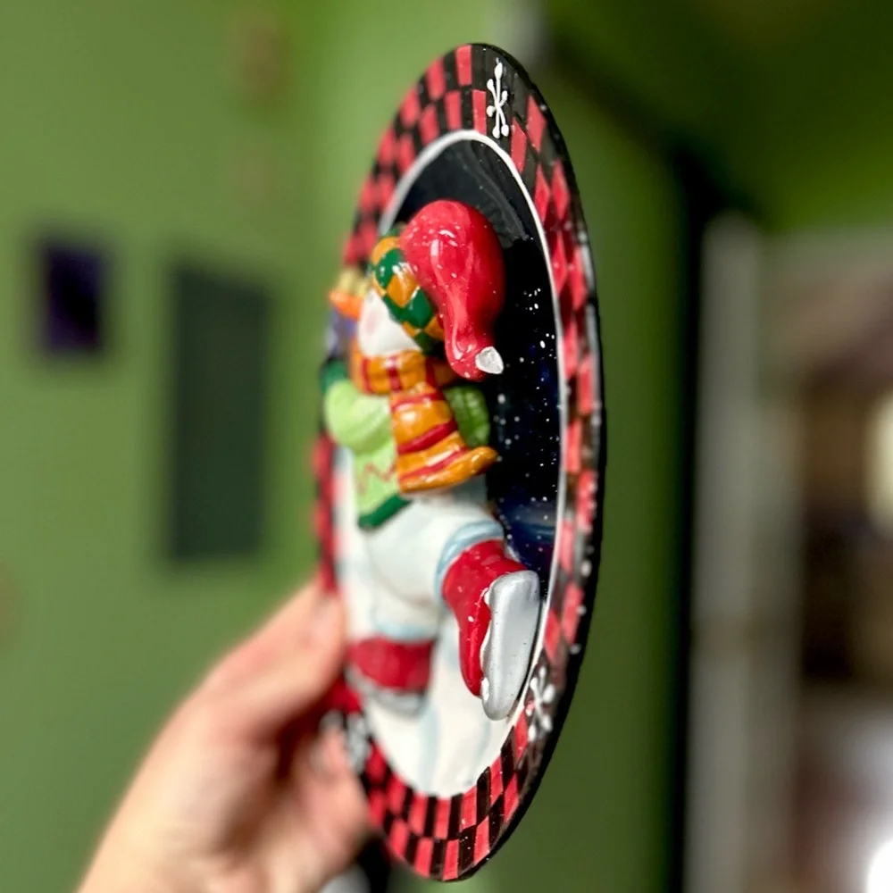 Retro 3D Winter Snowman Ice Skating Christmas Festive Holiday GANZ Wall Plate